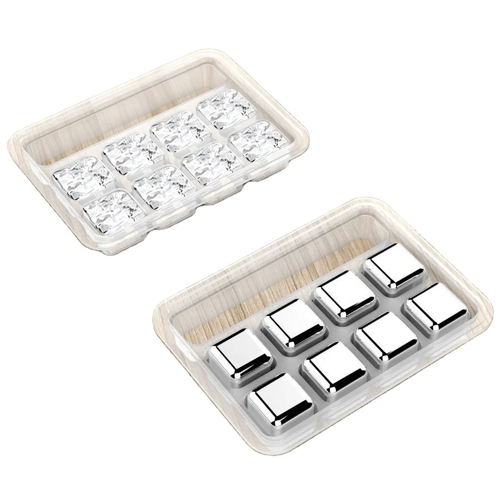 

2020 Top Seller Whiskey Stones - Set of 8 with Tongs, Plastic Storage Box , Reusable Stainless Steel Ice Cubes, Silver