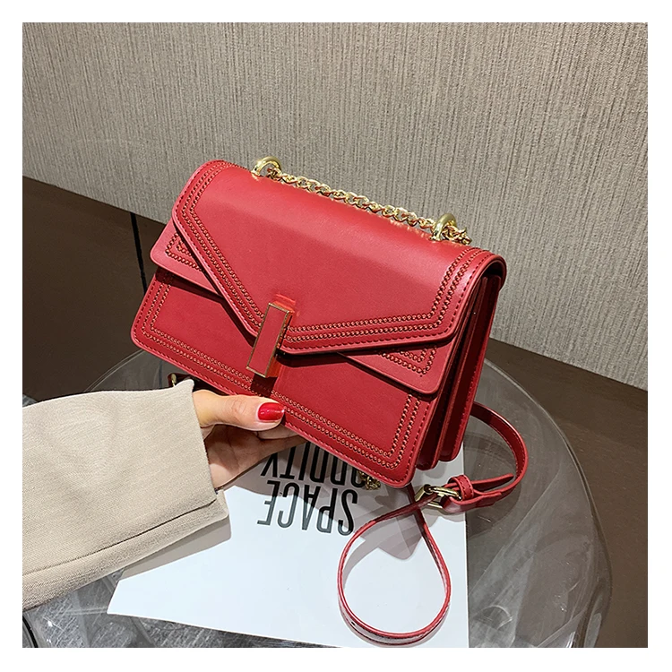 

Autumn latest style woman chains soild pu shoulder bag retro embroidery girls purses and handbags, 4colors