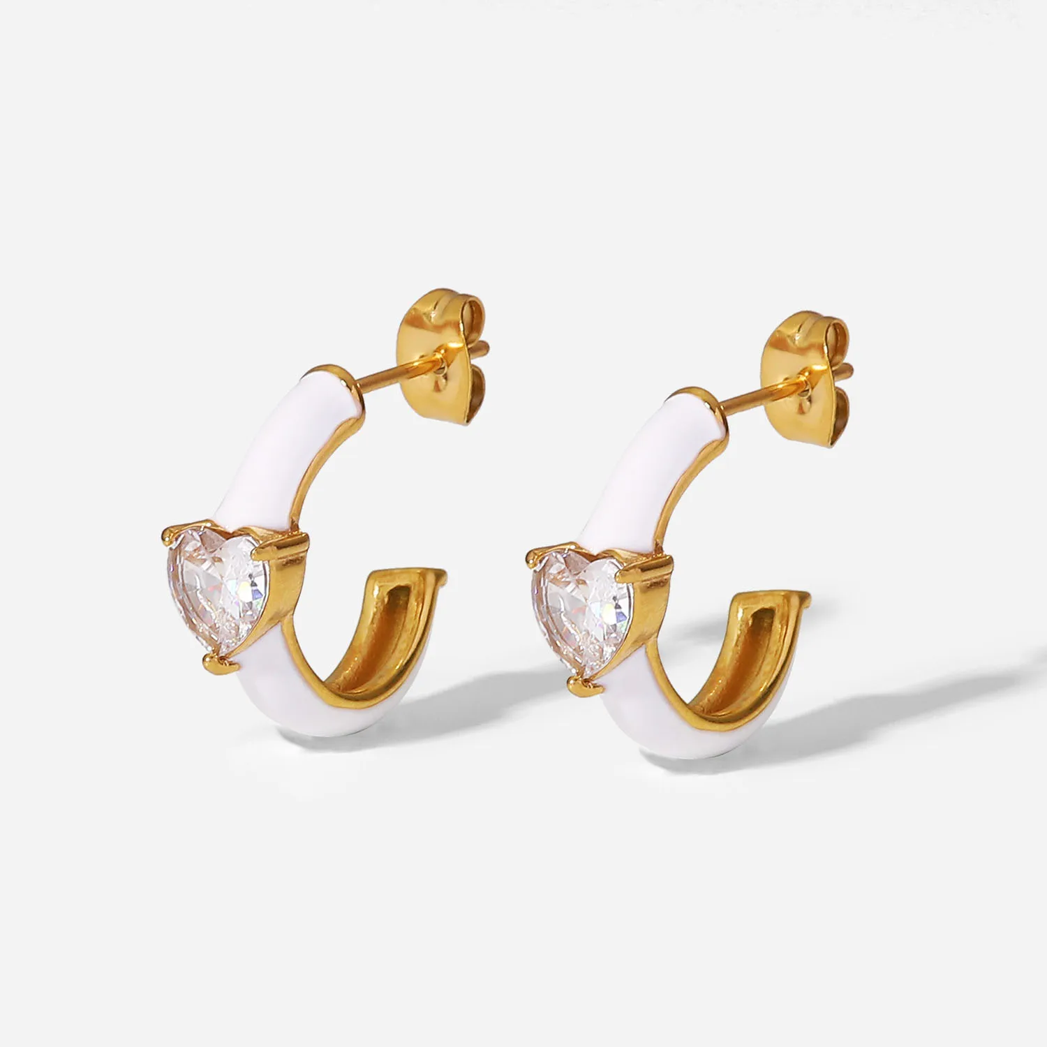 

White Oil Dripping Love Zircon Inlaid Earrings Stainless Steel CC Shape Enamel Stud Earrings For Gift