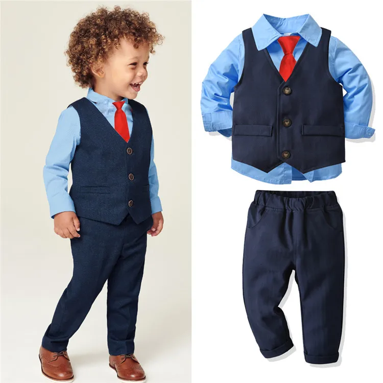 Baby Toddler Boys Clothes Formal Suit 1-6 Years Old Kids Bowtie Gentleman Vest T-Shirt Pants Outfits Clothes Sets