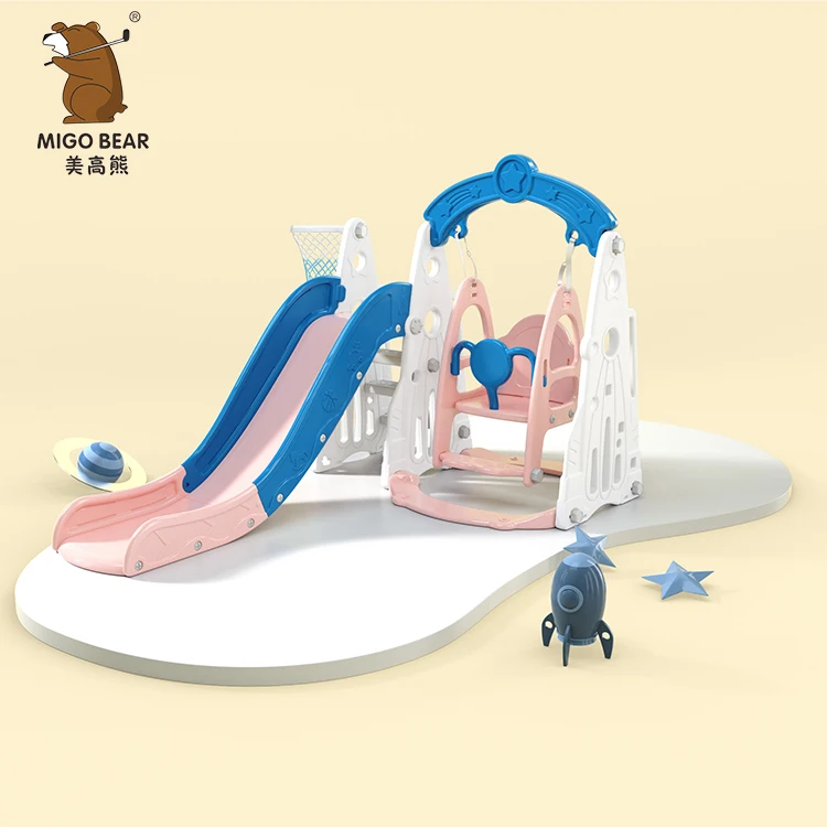 

High Quality New Wholesale Toddler Indoor Baby Plastic Sliding Toys Kids Slides For Children Playground And Swing Play Set, Blue white/blue pink
