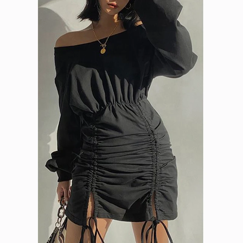 

2024 Summer Dress Women Clothing One-shoulder Pleated Dress Ladies Clothes Casual Mini Dresses