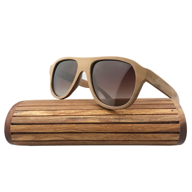 

Solid Bamboo Sun Glasses Stylish Pilot Eyeglass Uv Polarized Wooden Men Sunglasses