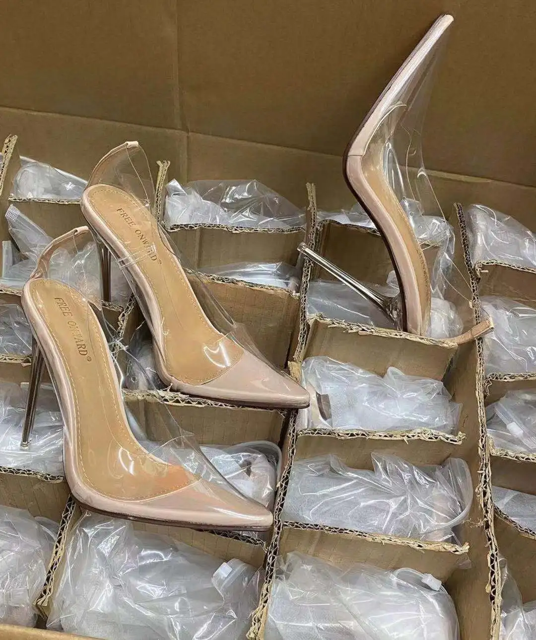 

iHeeled shoes wholesale women metallic stiletto high heel pumps pointed toe clear perspex slip on ladies sandals in nude