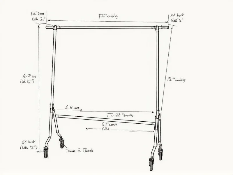 DIY clothes rack blueprint showing measurements for small spaces