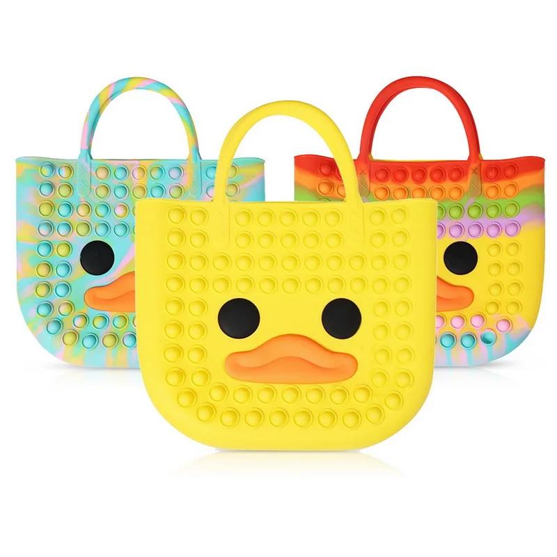 

2021 Hot Bubbles Fidget Toys Duck Animal Hand Bag Top Handle Purses and Handbags Ladies Silicone Tote Bags for Women, Picture color