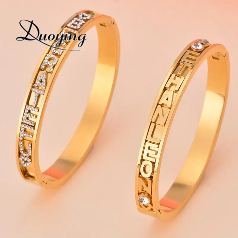 

Dropshipping 316L Stainless steel DIY Slider Charms Bangles Name Bracelets Zirconia Letters Bangles Slider Personalized Bangles