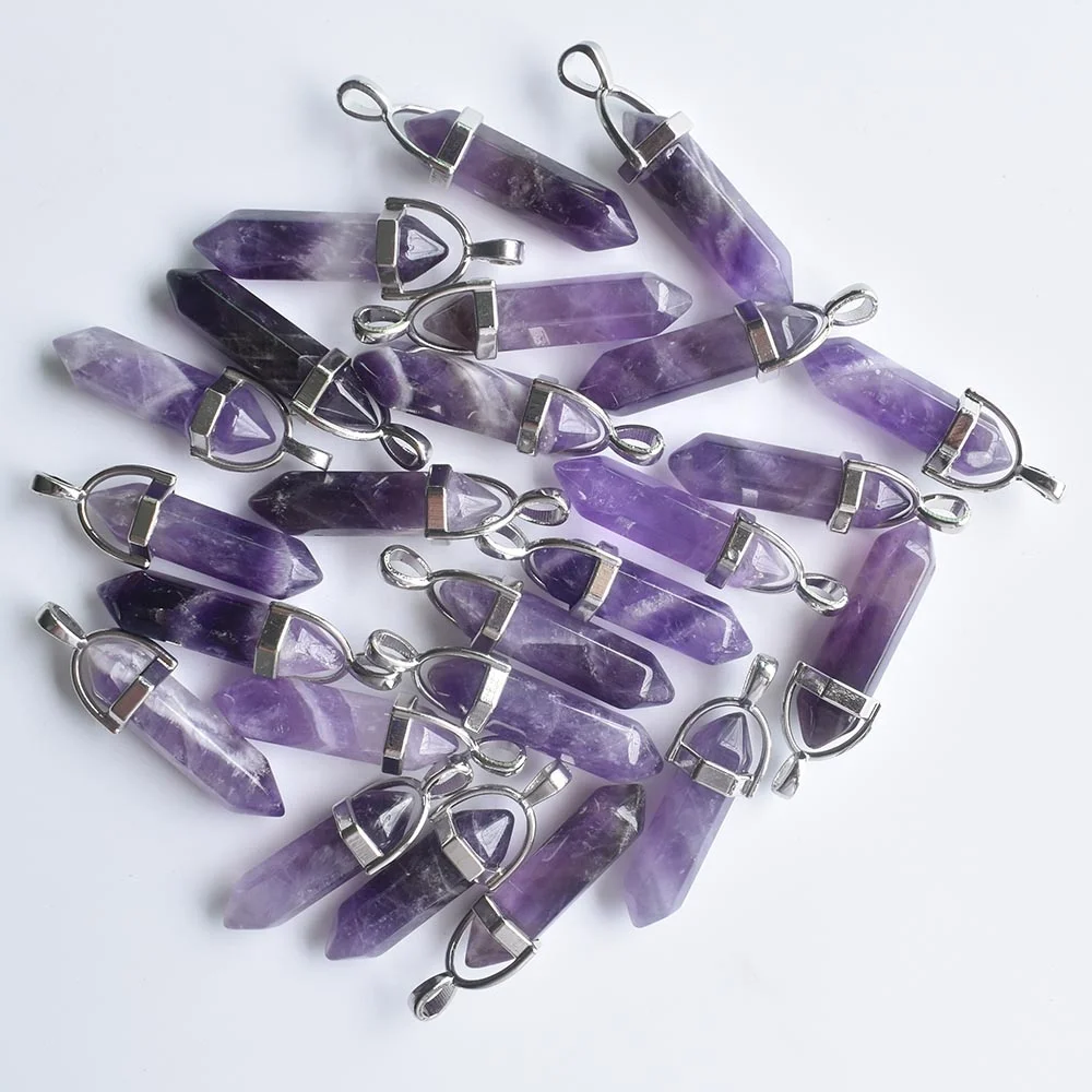 

Natural Gemstone Hexagon Point Pendant , Healing Crystal Pendant Charms For Necklace