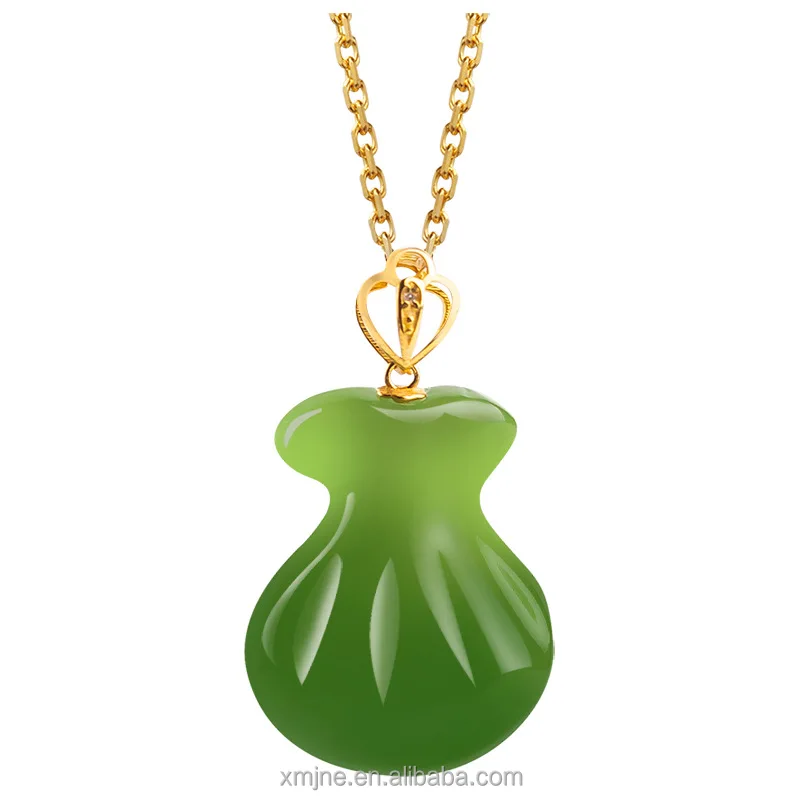 

Certified Grade A Natural Spinach Green Hotan Jade Green Jade Lucky Bag Money 18K Gold Inlaid Jade Necklace Pendant Lady