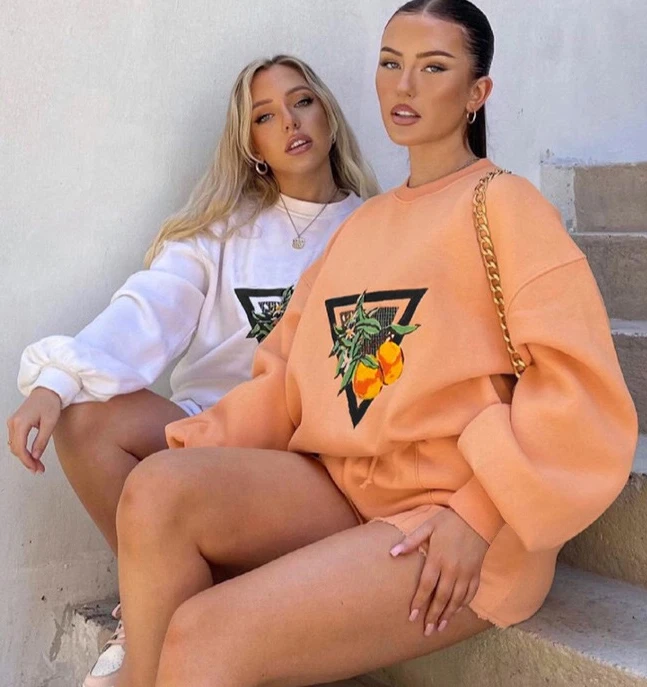 

Casual Streetwear 2 Two Piece Set Fashion Women Printing Long Sleeve Pullover Hoody And Drawstring Shorts Autumn New, Picture color