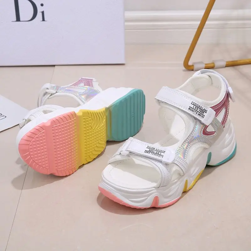

New hot selling Popular Women Platform Elevate sandal hot style folding lady rainbow thick sole slippers