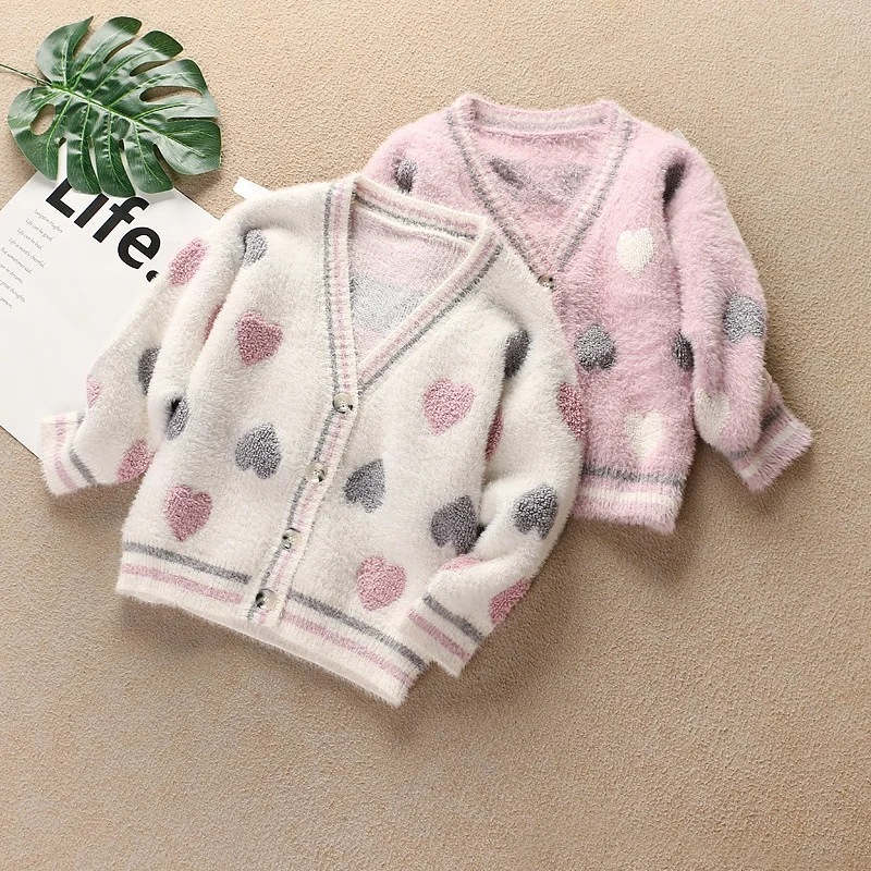 

B60307A 2019 autumn wholesale foreign style cardigan for girl's sweater, White/pink
