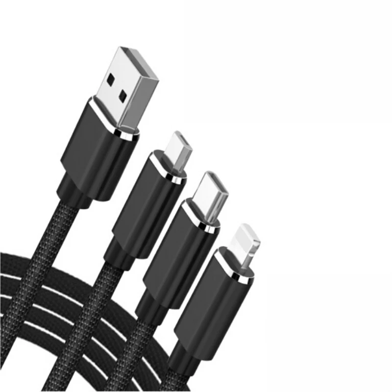 

free sample High quality bamboo 3in1 fast charging USB cable for iphone samsung with charger bulk cheap, Black/red/blue odm