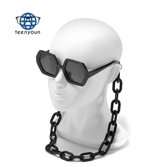 

Teenyoun Hot Selling Vintage Personality Unique Sunglasses 2023 New Chains Irregular Square Sun Glasses Polygon Frame Shades