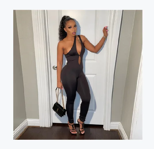 

AYP1001 Sexy Cut Out Rompers 2021 Fashion Summer Woman One Shoulder Sleeveless Backless Elasticity Jumpsuits