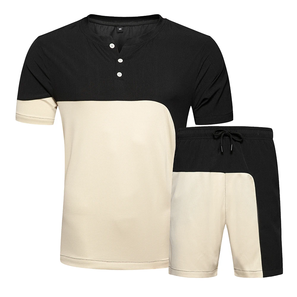 

Wholesale Tracksuit New Men's Summer Short Set OEM Men's Colorblock Design Short Sleeve Tracksuit Custom Suits, Blue, black,gray