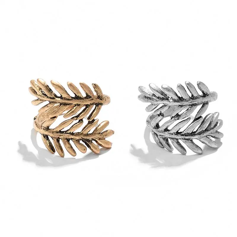 

2021 female gift vintage boho ring women leaf ring cuff open rings for fingers, Anti gold/silver