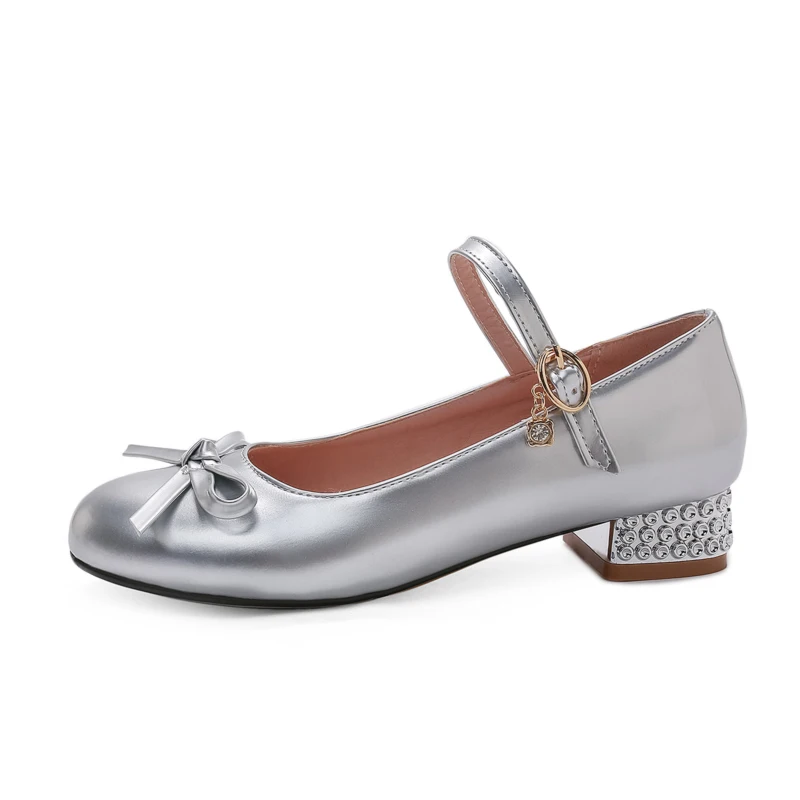 

Bowtie Design Patent Leather Ballet Flat Single Shoes Ladies Size, Gold/silver