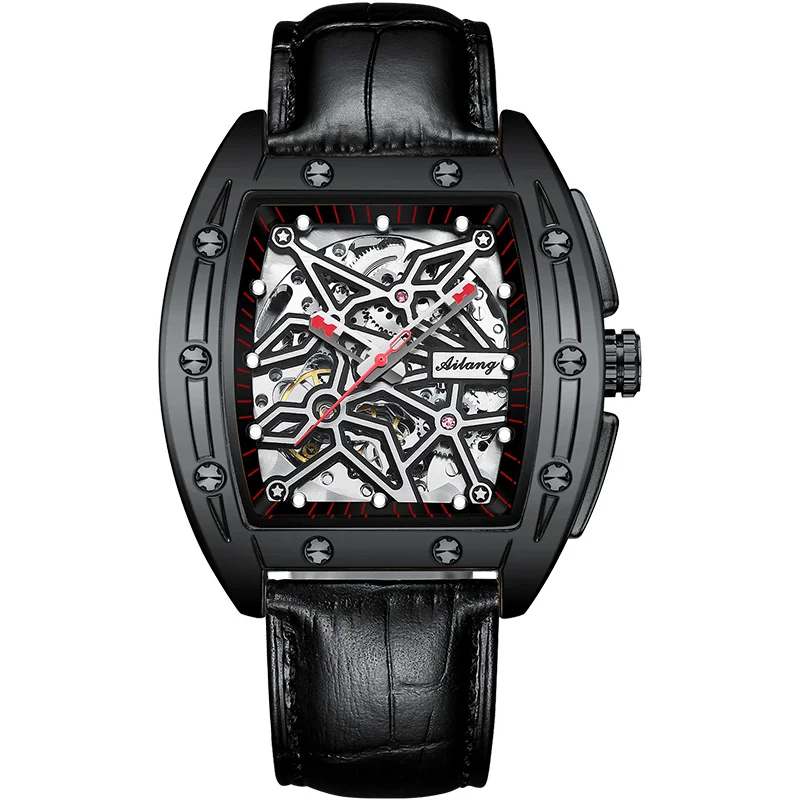 

New Ailang Mens wine barrel-shaped Mechanical Watches 2021 High-end Male Hollow Out Automatic Watches