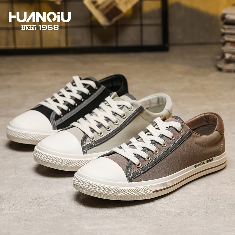 

S8292 HUANQIU Popular Rubber Hard Wearing Fashion Stylish Summer Canvas Shoes For Men, Black/grey/brown