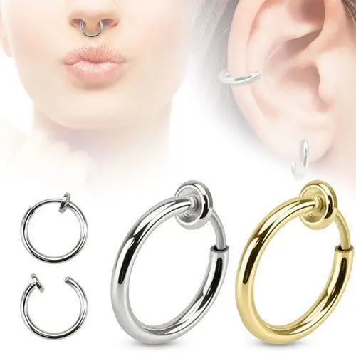 

Wholesale Stainless Steel Spring Action Hoop Fakes Septum Clip On Nose Ring Lips Cuff Earrings Non Pierced Piercing Jewelry