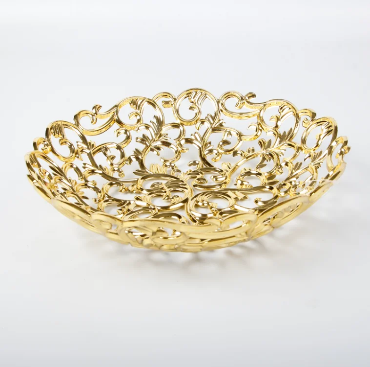 hollow out plastic fruit plate decorative gold silver fruit tray