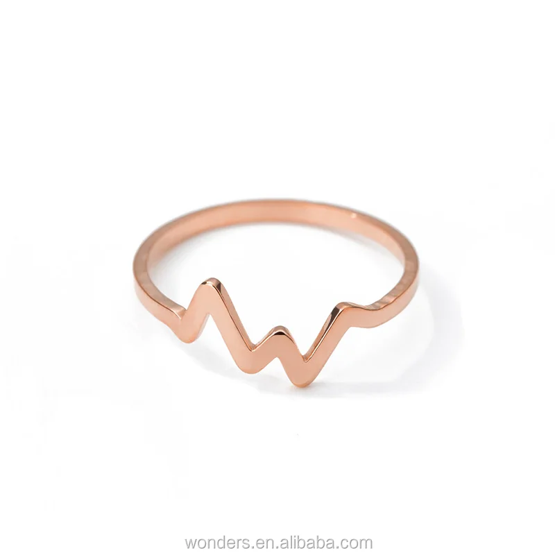 

Lover's Heartbeat Couple Women Rose Gold Stainless Steel Ring Daily Small Gift Jewelry Dropshipping Yiwu Manufacturer, Gold/platinum color