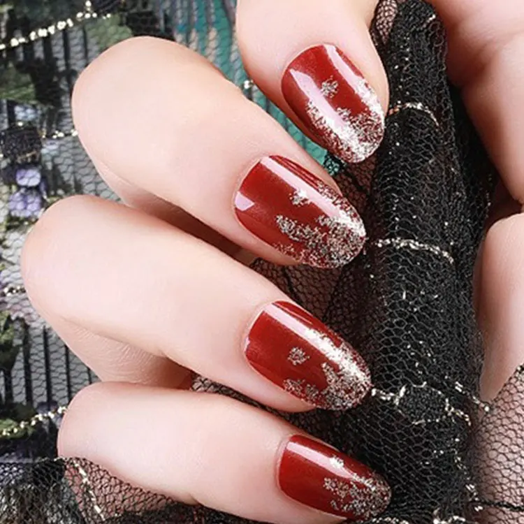 

2020 fashion color 3D glitter powder nail polish pre-designed 3D fake finger nails for girls / females