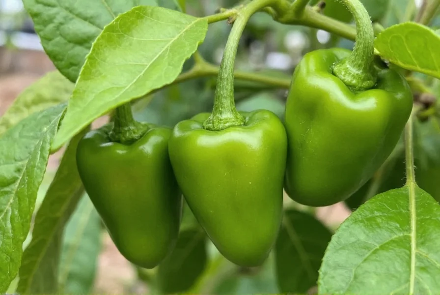 Close-up of healthy pepper plant with proper spacing showing robust growth and fruit development