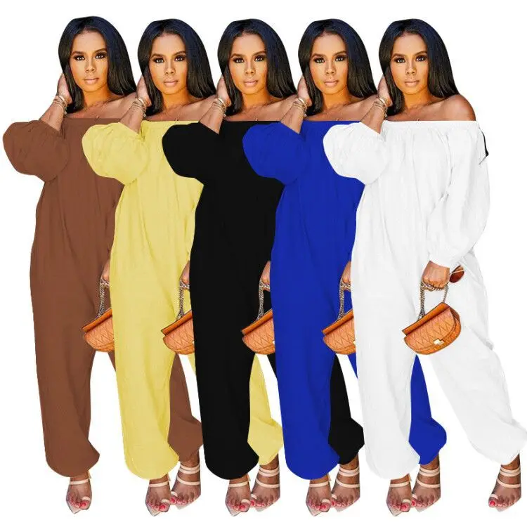 

5 Colors Solid Strapless Casual One Piece Jumpsuits For Women Off Shoulder Loose Jumpsuit