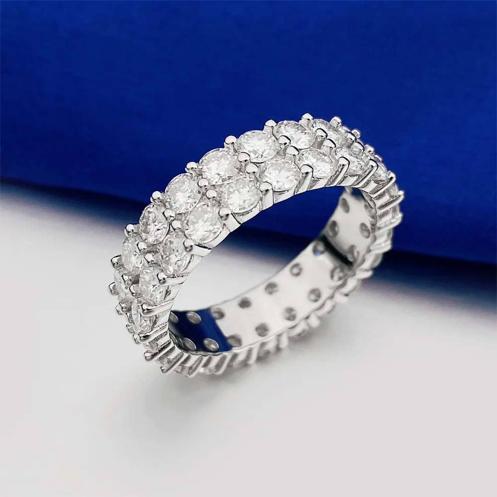 

Fine Jewelry Vermeil 925 Sterling Silver Wedding Engagement Ring for Women Men 2 Rows 3mm Diamond Eternity Moissanite Rings