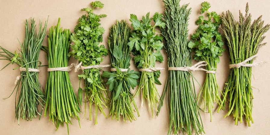 Bunches of fresh herbs air drying indoors