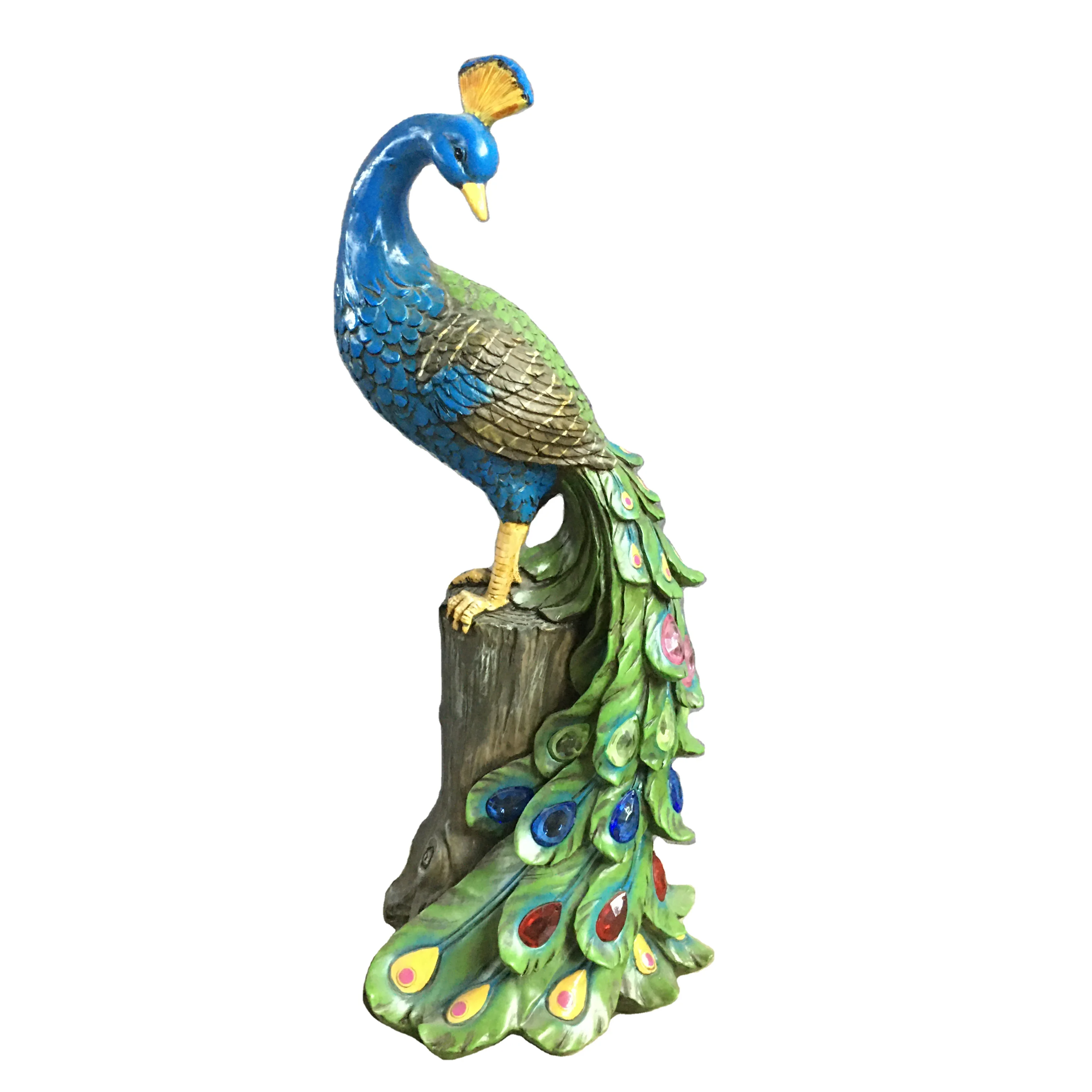 blue peacock Solar light polyresin peacock statue solar garden light large resin peacock feature solar LED light for yard