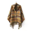 N125 2019 Autumn Winter Poncho Shawl Scarf with with hat Horn Button National Style Warm Wool Shawls for women