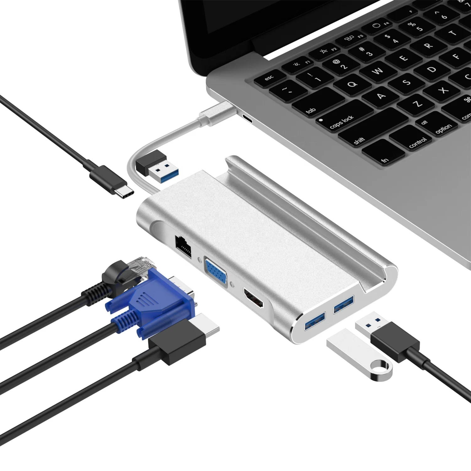 

multi usb type c hub usb c usb-c 4 k type c 7in1 Adapter with Phone Stand