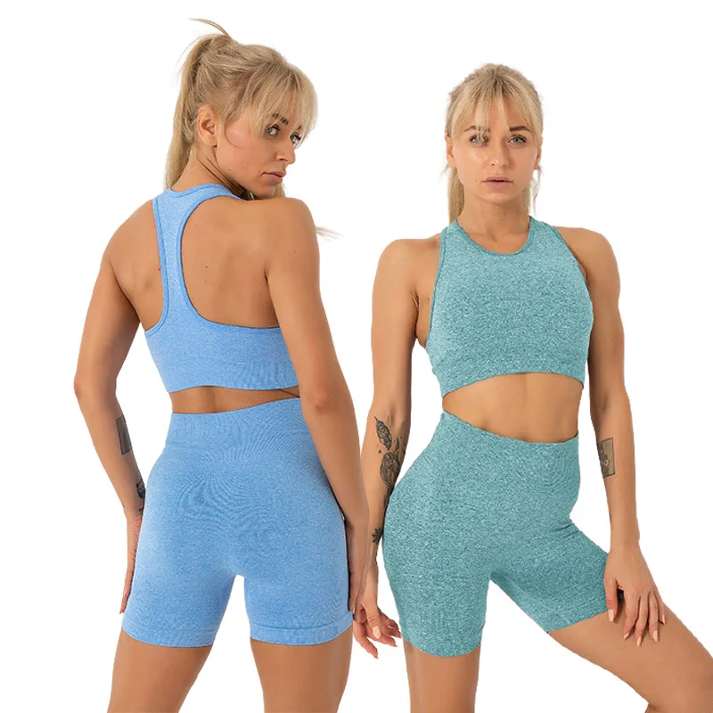 

Wholesale solid tight indoor training athletic gym track suits womens two piece suit female shorts set, 8 colors