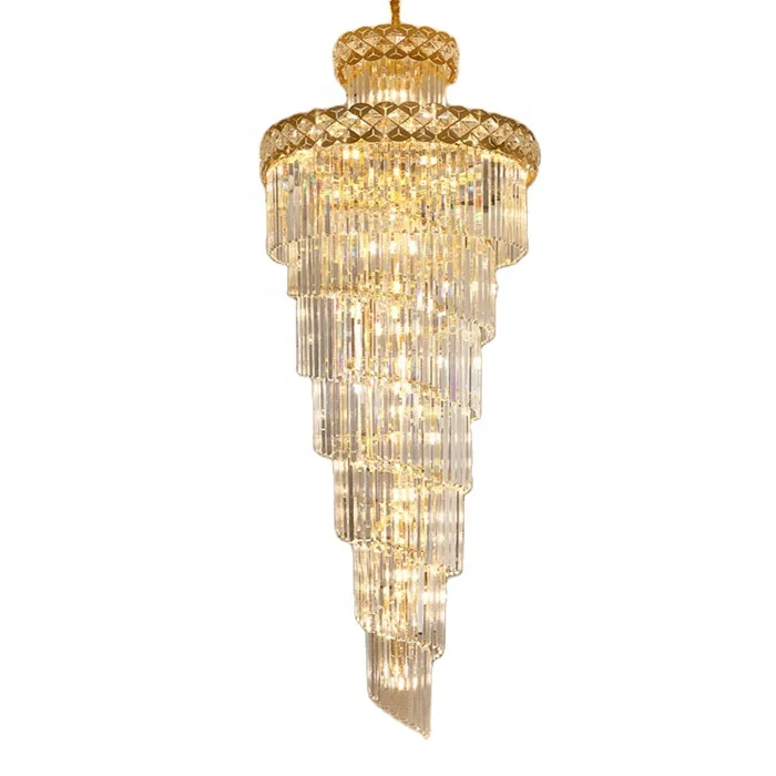 

Romantic staircase glass k9 golden clear lamp decorative hanging modern premium crystal chandeliers & pendant lights luxury