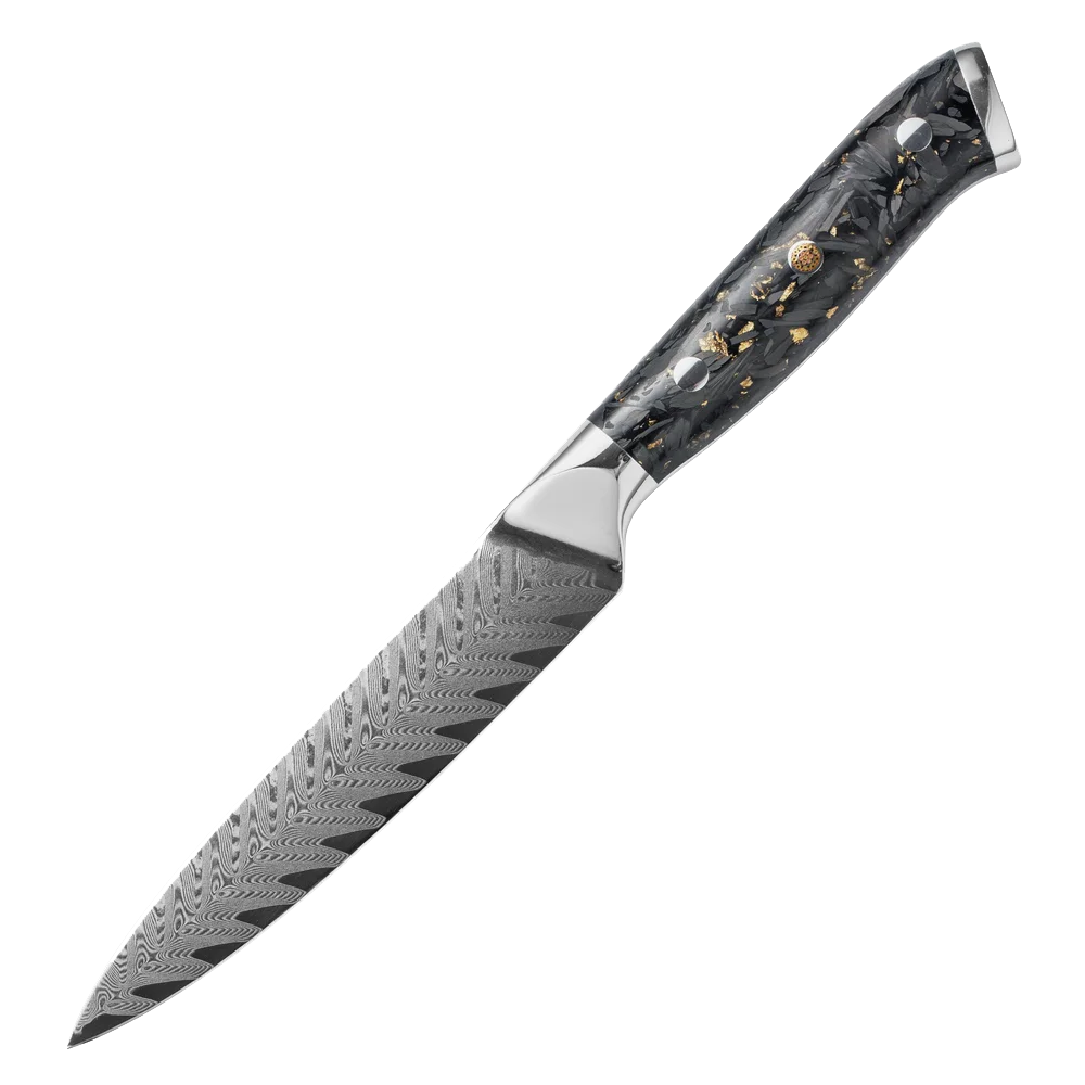 

5 inch Utility Knife Damascus Kitchen Knife 67 Layers Damascus Steel with Acrylic Handle Black