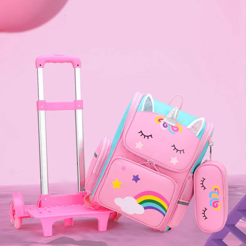 

High quality backpack Unicorn children's school bags Children backpack convenient travel removeable trolley bag for girls 2022, Customized color