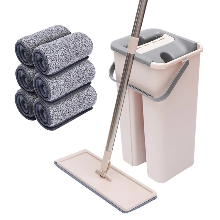 

360 degree Rotation Flat Squeeze Mop Bucket Hand Free Wringing Floor Cleaning Microfiber Mops mop with spin and bucket
