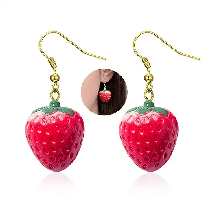 

Cute Stereoscopic Red Strawberry Dangle Earring Country Style Ear Clip Ear Hook Girl's Jewelry