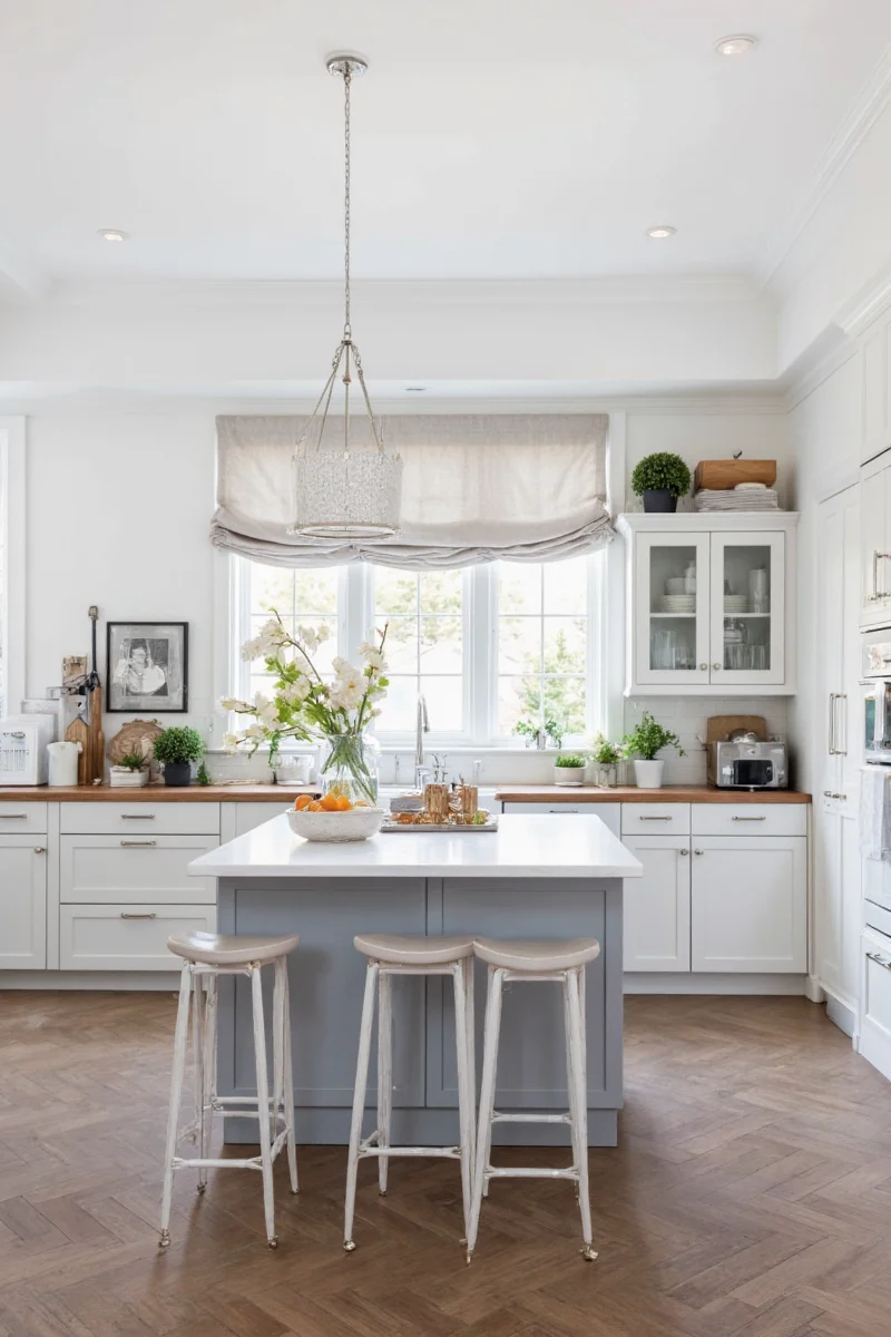 Family dining together in a gray-themed kitchen