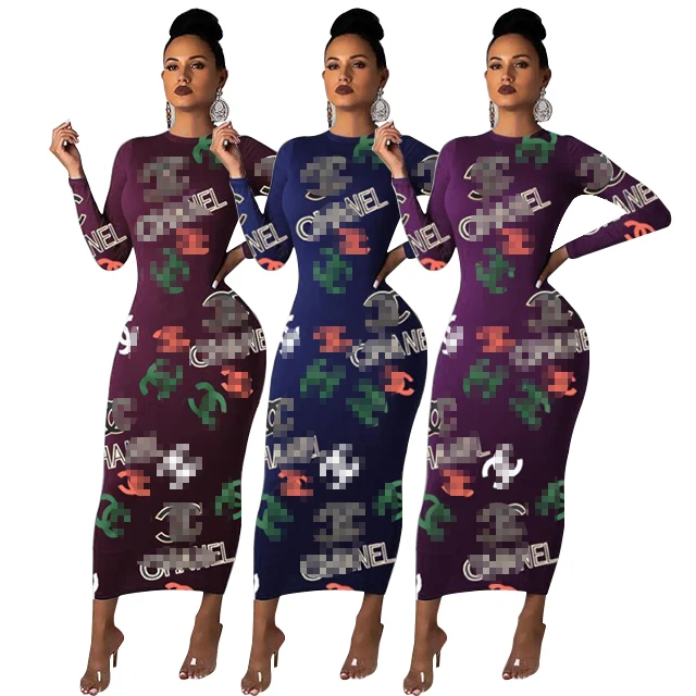 

Women's Casual Dresses Personalized Letter Printing Long-sleeved Designer Women's Clothing