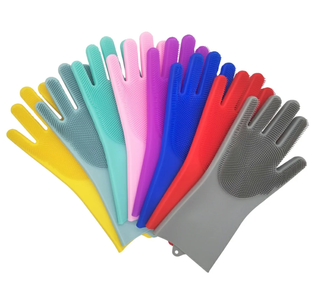 

Reusable heat resistant silicone dishwashing gloves with scrubbers silicone dish scrubbers glove, Customized