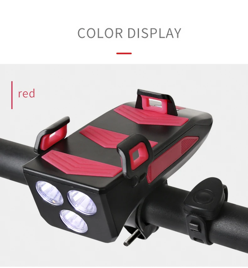 4 in 1 LED Bicycle Front Light 3.2 x 4.9" Bike Lamp Phone Holder Power Bank RED 