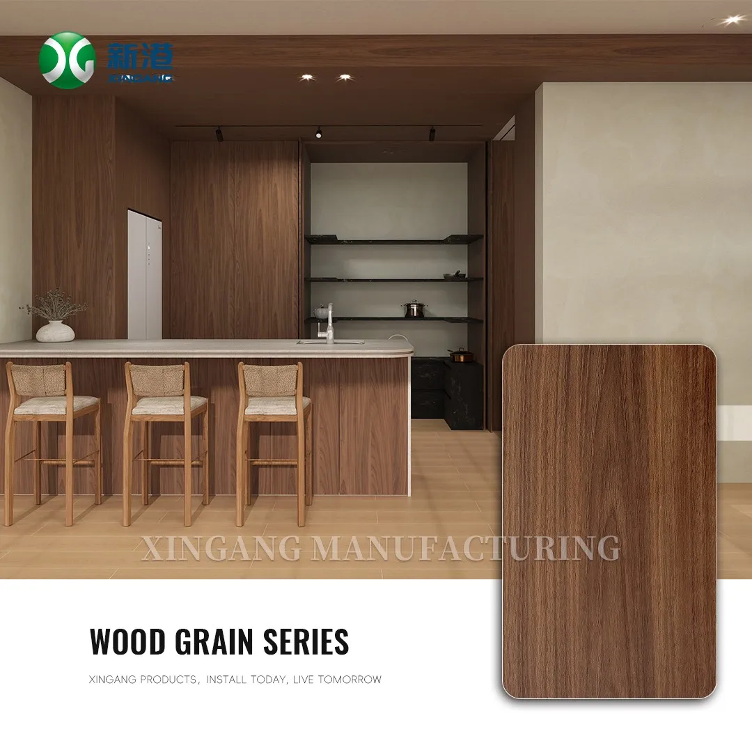 product-1-1 Walnut HPL laminate used on kitchen cabinets and bar front in a dark wood interior