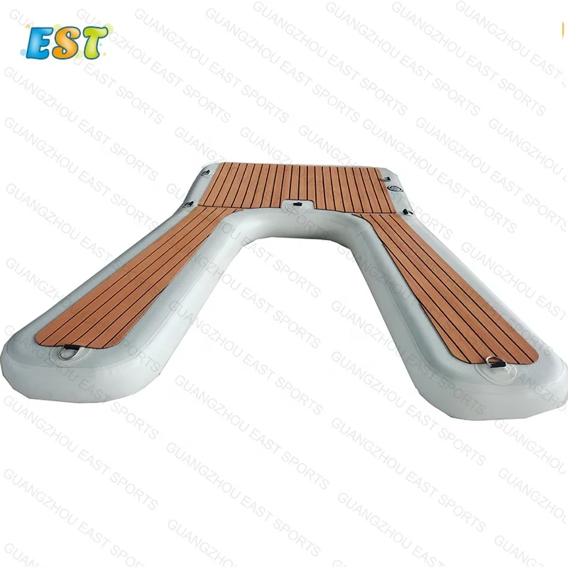 

Customized inflatable jet ski dock water deck inflatable platform dock, Grey, white, teak brown/black,