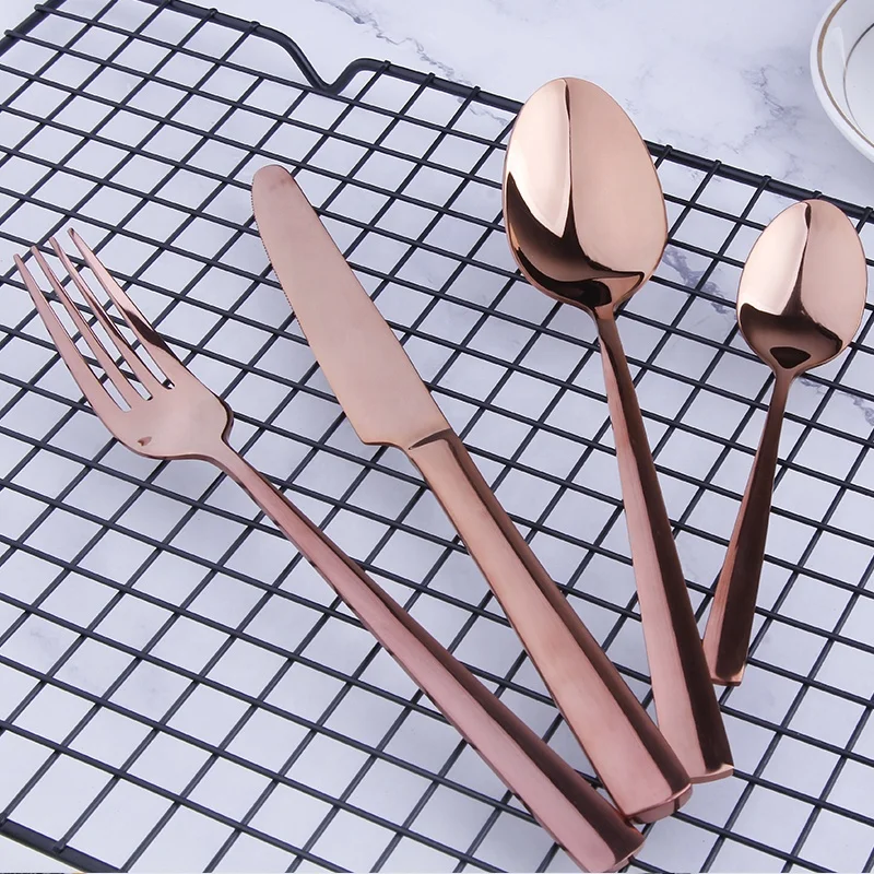 

Best Selling Copper Cutlery Rose Gold Spoon and Fork Mirror Polish Flatware Set Stainless Steel