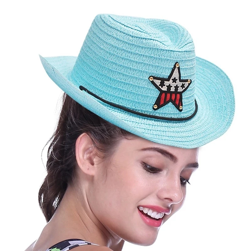 Cute Children's jazz Cowboy Hat Summer Straw Hat Boys Girls Five-pointed Star Patch Sun Hat