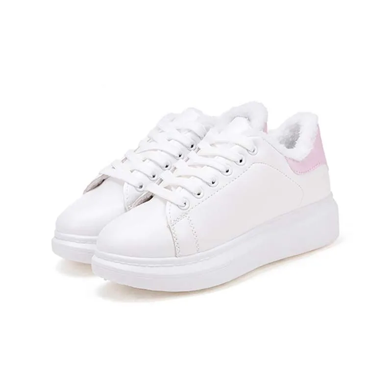 

Best sale 2019 Fashion Breathable Sneakers Women Add Fluff Warm Platform Shoes For Women Lace up Casual Shoes White, Customized